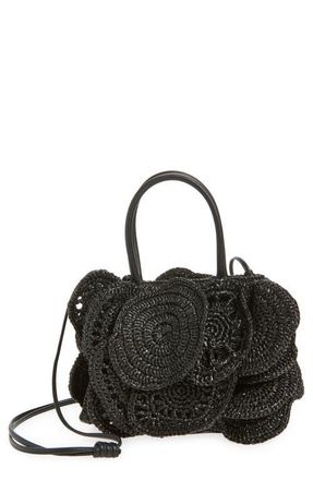 Farm Rio Woven Flower Bag in Black at Nordstrom