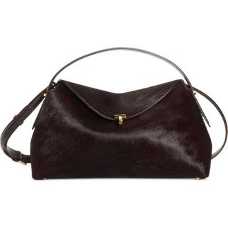 Toteme T-Lock Genuine Calf Hair Top Handle Bag in Wine at Nordstrom