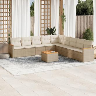 vidaXL Juego De Sof&aacute;s Jard&iacute;n Con Cojines Beige 10 Pzas Rat&aacute;n Sint&eacute;tico Vidaxl