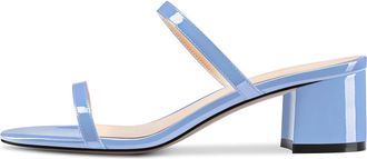Castamere Women Chunky Block Low Heel Peep Open Toe Slip-on Sandals Office Party Cute Dress Clear Shoes 5 CM Heels Light Blue Patent 8.5 UK