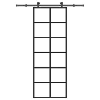Berkfield Home Sliding Door with Hardware Set 76x205 cm ESG Glass&Aluminium in Black