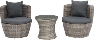 Beliani Beliani - Conjunto De Jard&iacute;n De 3 Piezas De Rat&aacute;n Sint&eacute;tico Gris Con Cojines Estilo Moderno Capri