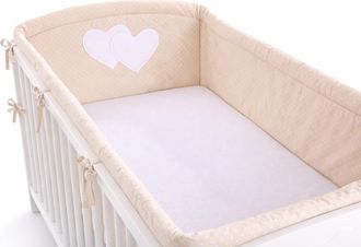 OEM Protector De Cuna Universal Xxl Para Barrotes - Corazones Y Puntos Sobre Fondo Beige