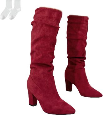 Generic Womens Knee-High Boots with Block Heel, Elegant Slouch Boots with Pointed Toe in Suede Look, Fashionable Long Boots for Everyday Wear, Leisure, And Ev