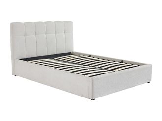 Vente-Unique Letto Con Contenitore 140 X 190 Cm Tessuto Bouclette Bianco - Maziri