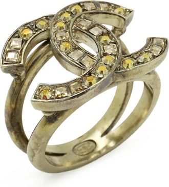 Chanel Gold Plating Rhinestone Band Ring (Pre-Owned)