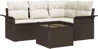 vidaXL Garden Sofa Set with Cushion 5 pcs Brown Poly rattan Vidaxl