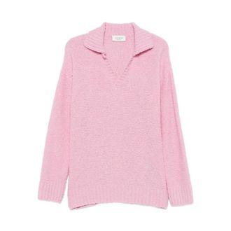 Laneus Boucl&eacute; polo met lange mouwen - Heren - Truien - Roze - Maat: S Wol