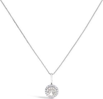 House of Brilliance 10K Gold Gemstone and 1/10 Cttw Diamond Accent Halo Pendant Necklace in White | White Topaz at Nordstrom