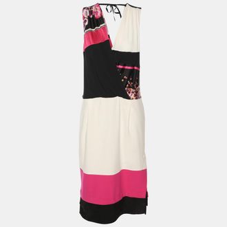 Roberto Cavalli Multicolor Stretch Crepe Sleeveless Midi Dress