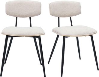 Miliboo Miliboo - Sillas Vintage De Madera Clara De Roble, Asientos De Tela De Terciopelo Beige Y Metal Negro (juego De 2) Joline