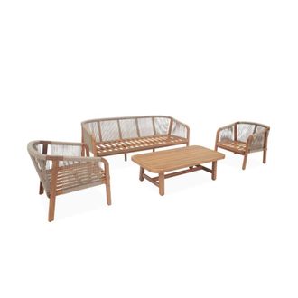 Sweeek Conjunto de jard&iacute;n de madera de acacia, 5 plazas, beige