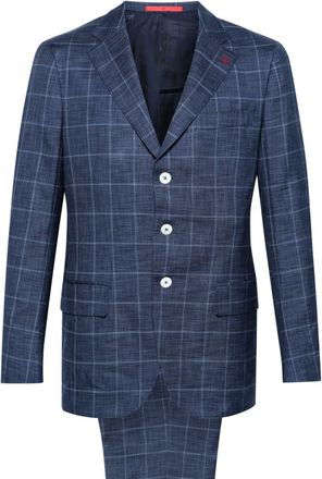 Isaia checked single-breasted suit - men - Silk/Wool/Spandex/Elastane/Cupro - 48 - Blue