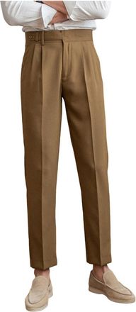 Generic Mens Suit Pant Solid Color Dress Pant Pocketed Long Trouser Golf Cropped Dress Texture Pants Khaki