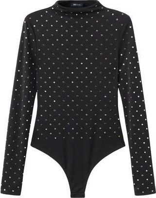 Mango Selection Crystal Embellished Long Sleeve Bodysuit in Black at Nordstrom Rack, Size Large