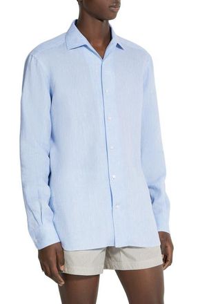 Ermenegildo Zegna Oasi Linen Button-Up Shirt in Light Blue at Nordstrom, Size Xx-Large