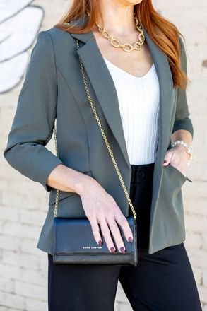 Skies Are Blue Clothing Shirred Sleeve Blazer In Dark Olive
