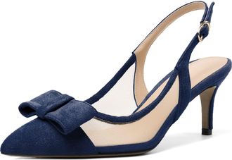 elashe Women Stiletto Slingback Pumps Pointed Toe Mid Heel Wedding Shoes Navy EU38
