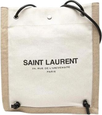 Saint Laurent Pre-owned Bucket Bags, female, White, Size: ONE SIZE Pre-owned Canvas Shoulder Bucket Bag