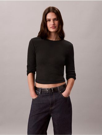 Calvin Klein Jeans Calvin Klein Womens Pointelle Knit Slim Tee - Black - XL