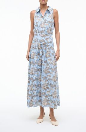 Staud Romy Sleeveless Maxi Shirtdress in Sky Toile at Nordstrom, Size 16