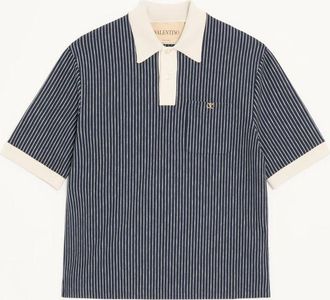 Valentino T-Shirt Valentino in viscosa con ricamo VLogo a righe Uomo NAVY/BURRO 3XL