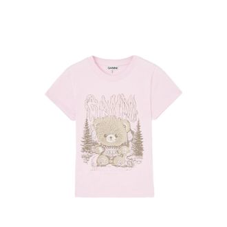 Ganni Baby-fit T-shirt With Forest Teddy