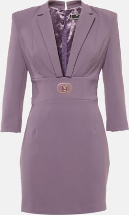 Elisabetta Franchi Purple Stretch Crepe Plunge Neck Mini Dress