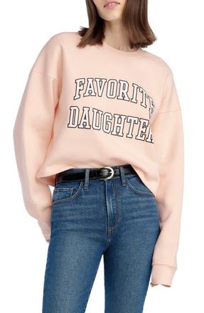 Favorite Daughter The Collegiate Logo Crop Sweatshirt in Pale Pink/White at Nordstrom, Size Xx-Large