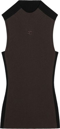 Courr&egrave;ges Contrast Frame ribbed tank top - women - Polyester/Viscose - S - Brown