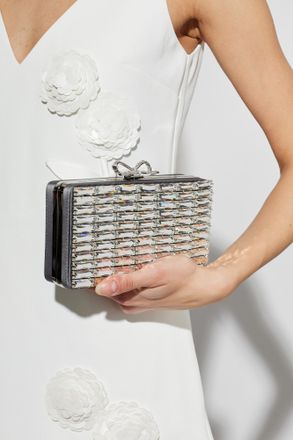 Self Portrait Clutch Bag With Shimmering Crystals, Womens, Grey