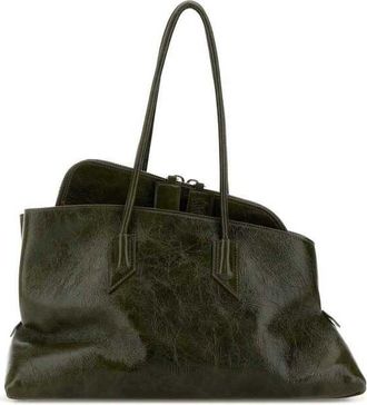 The Attico Olive Green Leather Medium La Passeggiata Shoulder Bag Olivebrown Borse A Mano