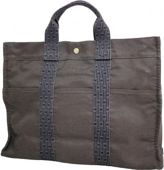 Herm&egrave;s Gray Canvas Tote Bag (Pre-Owned)