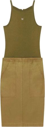 Givenchy Olijf Gebreide Top en Rok Jurk - Dames - Korte kleedjes - Groen - XS - Katoen - Kleedjes