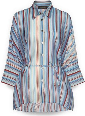 Elena Miro Losvallend gestreept overhemd van lyocellmix - Dames - Overhemden - Blauw - L/Xl - Nylon - Overhemden