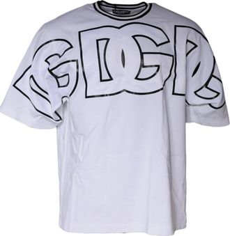 Dolce & Gabbana White Logo Print Crew Neck Mens T-shirt (Pre-Owned)
