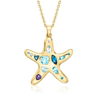Ross-Simons Multi-Gemstone Starfish Pendant Necklace in 18kt Gold Over Sterling