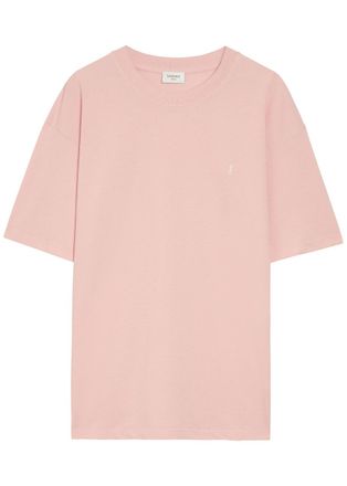 Saint Laurent Logo-embroidered Piqu&eacute; Cotton-blend T-shirt - Pink - XL
