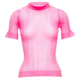 Cecilie Bahnsen Fabienne Ribber Sheer Crew Flare Sleeve Top
