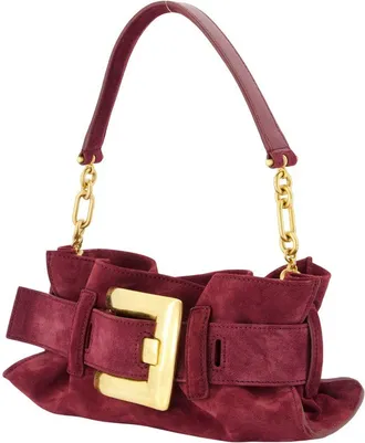 Balmain Womens Suede Shoulder Bag Burgundy Calfskin