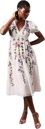 Coast Embroidered Midi Dress, 12, Nude