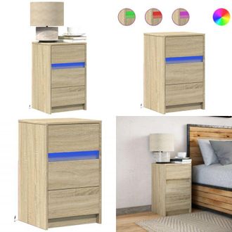 vidaXL Comodino con Luci LED Rovere Sonoma in Legno Multistrato - Comodino in legno multistrato - Comodino con cassetto