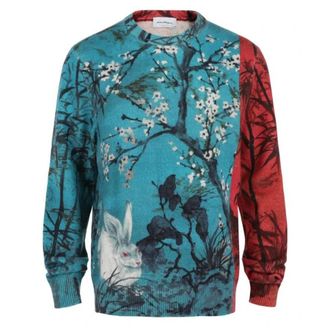 Ferragamo Rabbit Pattern Crew-Neck Sweater, Size Small