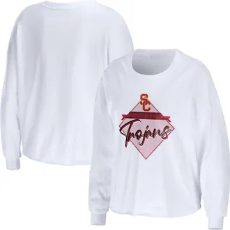 WEAR by Erin Andrews Womens WEAR by Erin Andrews White USC Trojans Diamond Long Sleeve Cropped T-Shirt at Nordstrom, Size Xx-Large