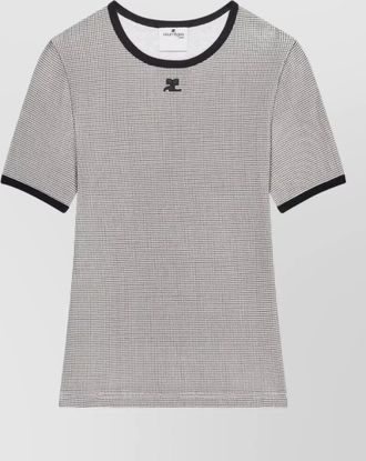 Courr&egrave;ges cotton houndstooth contrast t-shirt