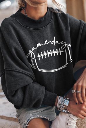 Azura Exchange Zwarte Rugby Game Day Graphic Pullover Sweatshirt