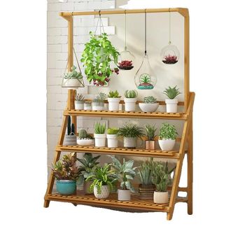 OEM Soporte Para Plantas, Estante De Bamb&uacute; De 3 Niveles, Vers&aacute;til Para Uso Interior/exterior, Madera Natural, Xl