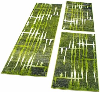 Paco Home Paco Home Juego De Alfombras Alrededor De La Cama De Diseño Jaspeado En Verde Y Crema 3 Piezas 2x 60x100 1x 70x250