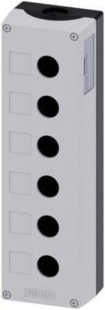 SIEMENS Caja Para Aparatos De Mando, 22mm, Redondo, Pl&aacute;stico, Gris, 6 Puestos De Mando, 3su18060aa000ab1