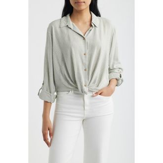 Beach Lunch Lounge Vivica Stripe Twist Hem Button-Up Shirt in New Moss at Nordstrom, Size X-Small